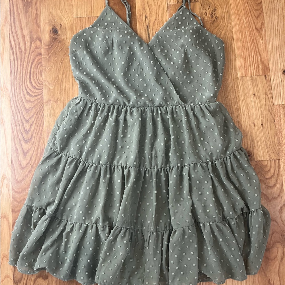 Altar'd State Olive Dot Blouson Summer Dress Womens Size Medium Mini Cami Flowy.